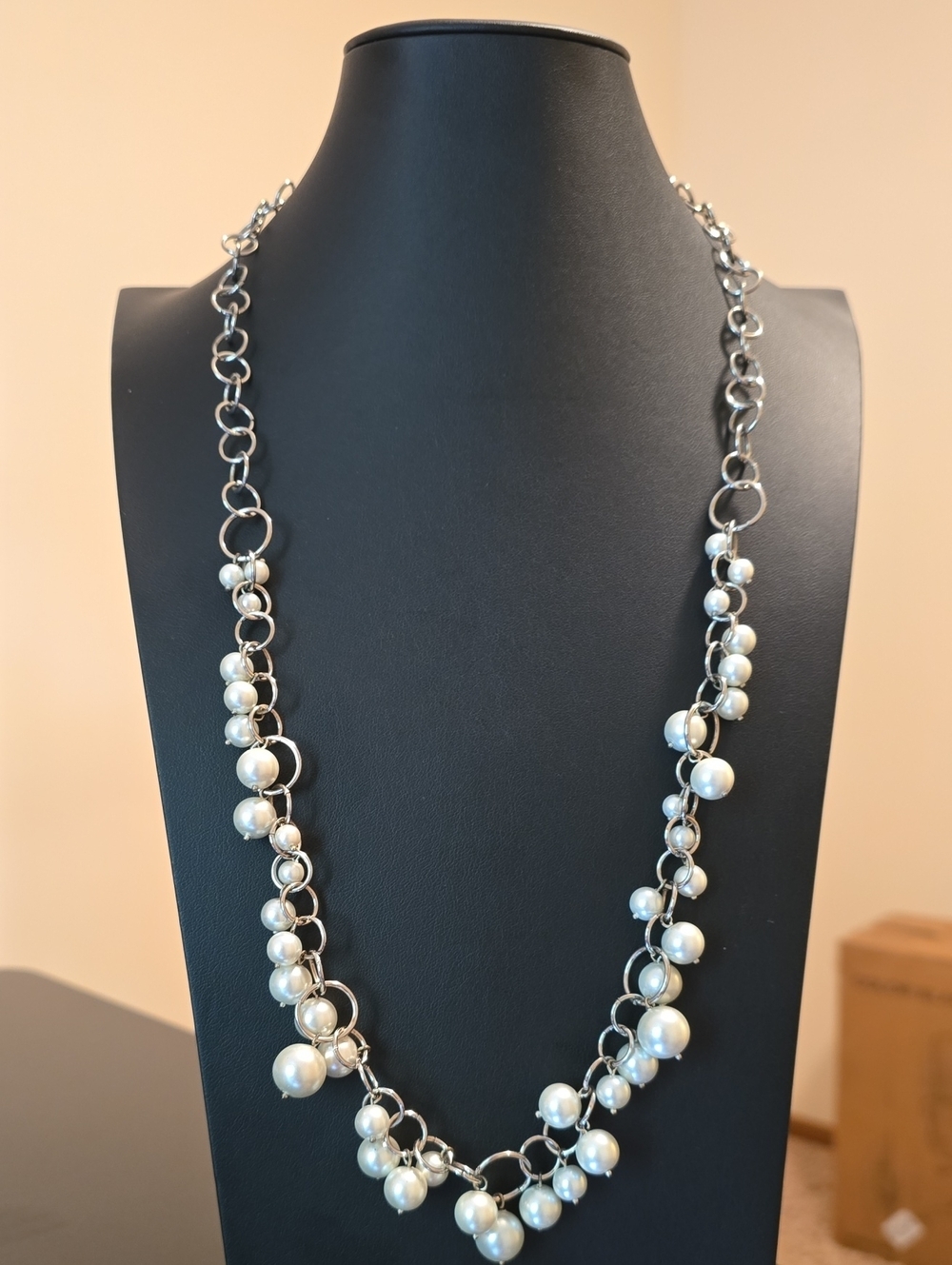 Silver Chain Pearl Cluster Necklace